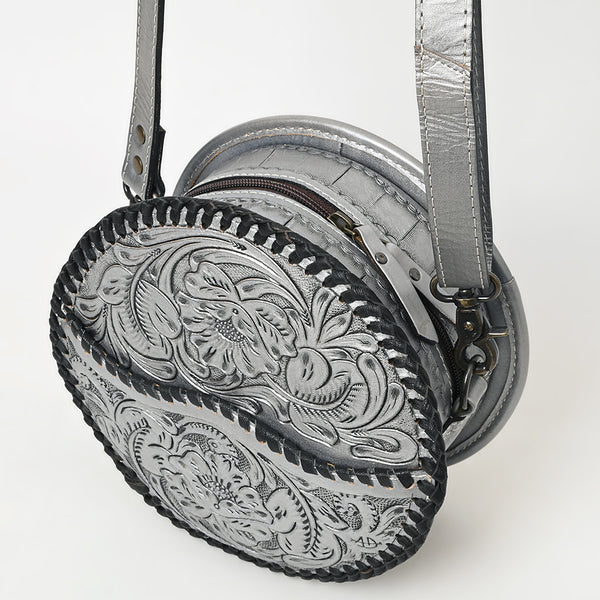 ADBG1461 American Darling Western Leather Canteen Bag with Hand-Tooled Floral Detailing-Genuine Leather Crossbody