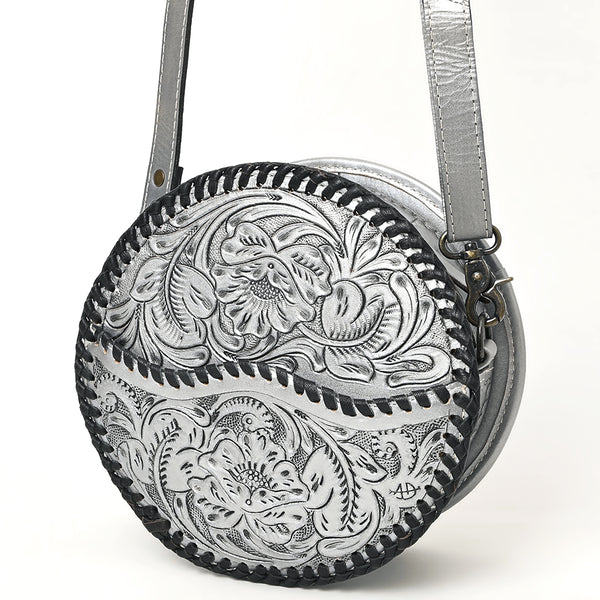 ADBG1461 American Darling Western Leather Canteen Bag with Hand-Tooled Floral Detailing-Genuine Leather Crossbody
