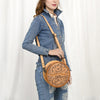 ADBG1461 American Darling Western Leather Canteen Bag with Hand-Tooled Floral Detailing-Genuine Leather Crossbody
