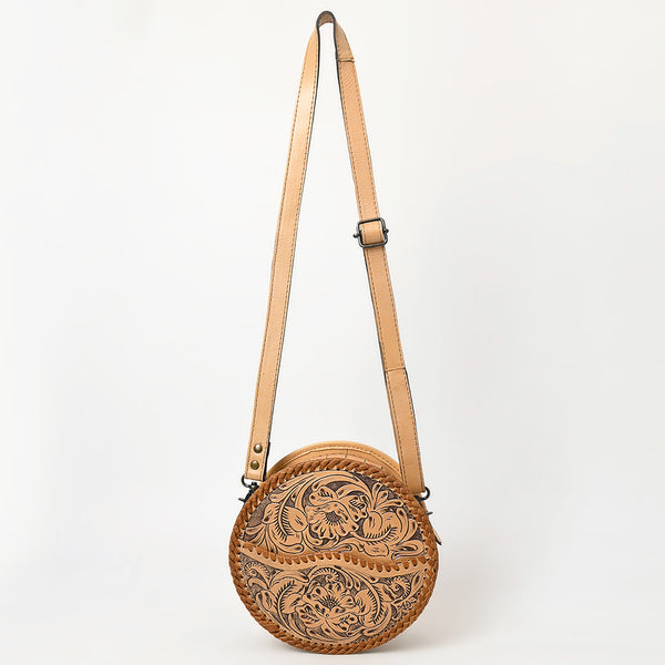 ADBG1461 American Darling Western Leather Canteen Bag with Hand-Tooled Floral Detailing-Genuine Leather Crossbody