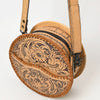 ADBG1461 American Darling Western Leather Canteen Bag with Hand-Tooled Floral Detailing-Genuine Leather Crossbody