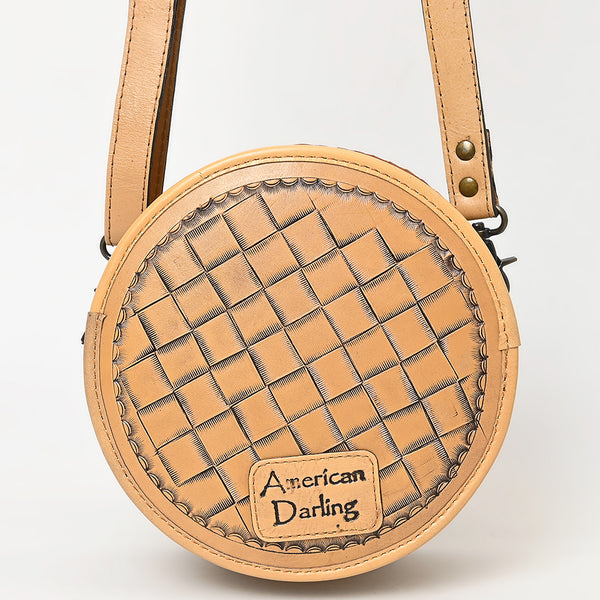 ADBG1461 American Darling Western Leather Canteen Bag with Hand-Tooled Floral Detailing-Genuine Leather Crossbody