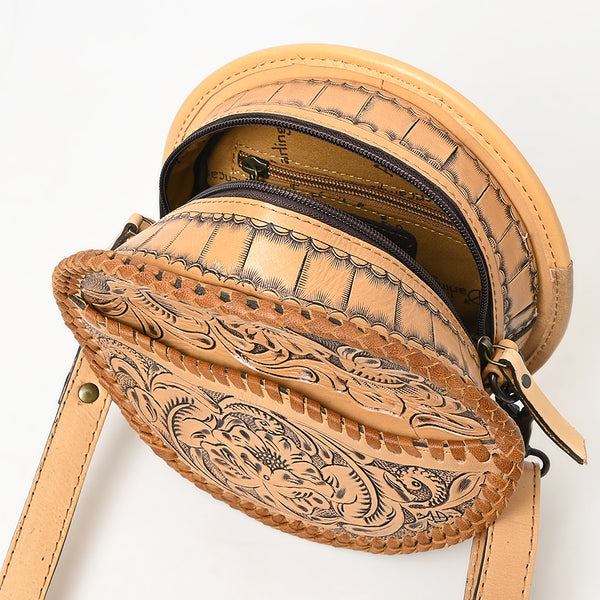 ADBG1461 American Darling Western Leather Canteen Bag with Hand-Tooled Floral Detailing | Genuine Leather Crossbody