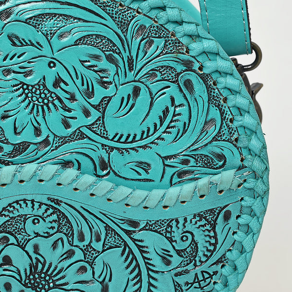 ADBG1461 American Darling Western Leather Canteen Bag with Hand-Tooled Floral Detailing-Genuine Leather Crossbody