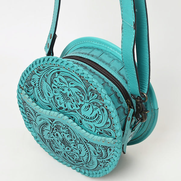 ADBG1461 American Darling Western Leather Canteen Bag with Hand-Tooled Floral Detailing-Genuine Leather Crossbody