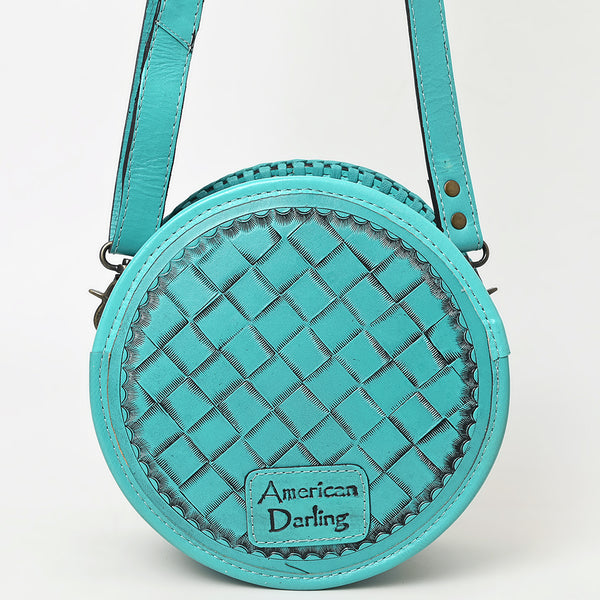 ADBG1461 American Darling Western Leather Canteen Bag with Hand-Tooled Floral Detailing-Genuine Leather Crossbody