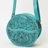 ADBG1461 American Darling Western Leather Canteen Bag with Hand-Tooled Floral Detailing-Genuine Leather Crossbody