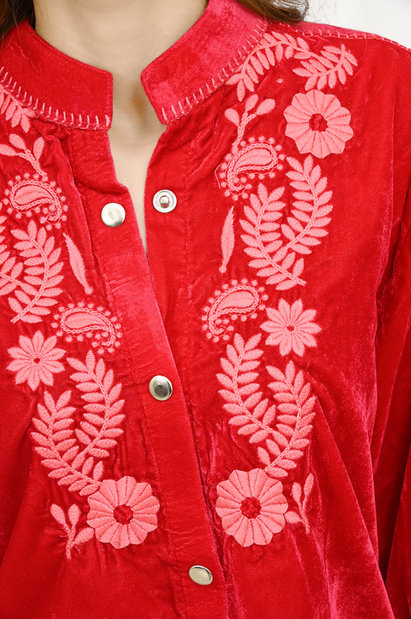 ADDR003 American Darling Embroidered Red Fabric Blouse Western Fashion Top