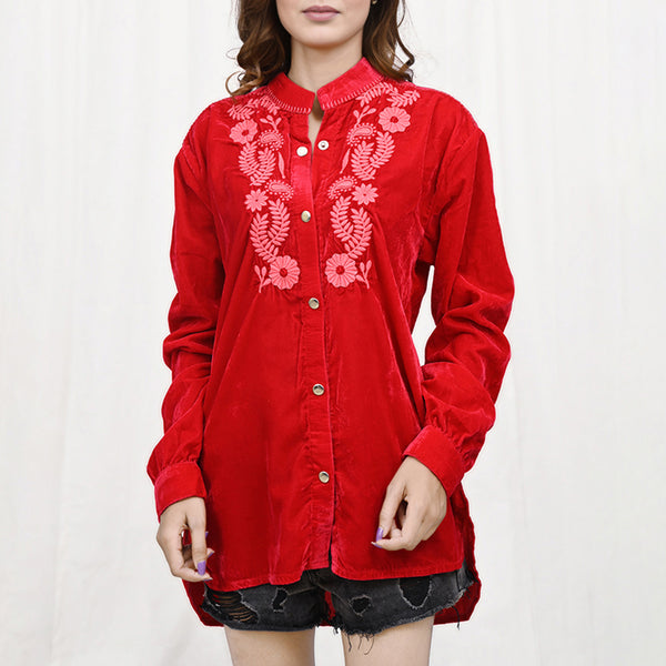 ADDR003 American Darling Embroidered Red Fabric Blouse Western Fashion Top