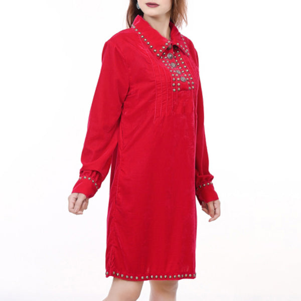 ADDR007 American Darling Red Fabric Dress Western Studded Concho Shift Tunic