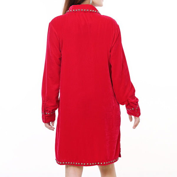 ADDR007 American Darling Red Fabric Dress Western Studded Concho Shift Tunic