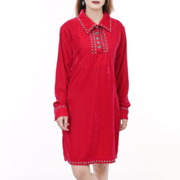 ADDR007 American Darling Red Fabric Dress Western Studded Concho Shift Tunic