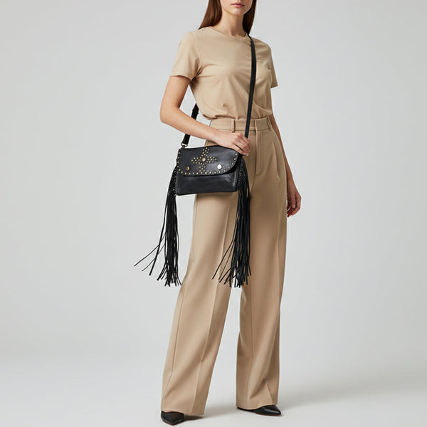 SWC147 Compact Leather Fringes Crossbody
