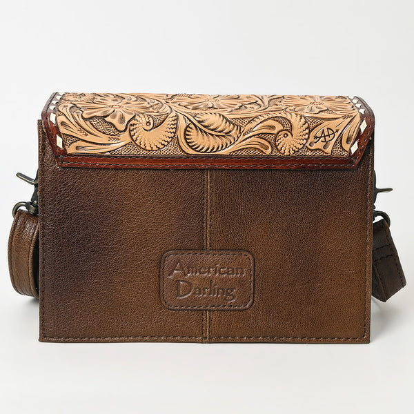 ADBG1465 American Darling Western Leather Small Cross Body Bag with Hand-Tooled Floral Detailing & Cowhide Panel