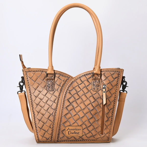 ADBG1473 American Darling Handcrafted Western Leather Tote Bag with Floral Tooled Detailing