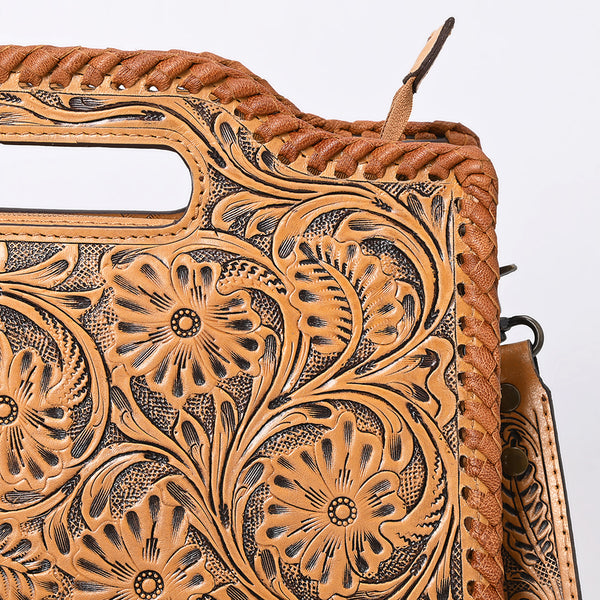 ADBG1474 American Darling Western Hand-Tooled Genuine Leather Clutch Bag with Floral Carving