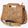 ADBG1474 American Darling Western Hand-Tooled Genuine Leather Clutch Bag with Floral Carving