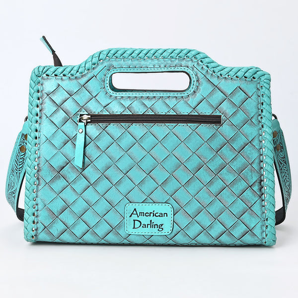 ADBG1474 American Darling Western Hand-Tooled Genuine Leather Clutch Bag with Floral Carving