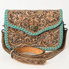 ADBG1475 American Darling Western Genuine Leather Small Cross Body Bag with Hand-Tooled Floral Design