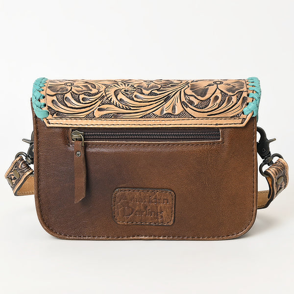 ADBG1475 American Darling Western Genuine Leather Small Cross Body Bag with Hand-Tooled Floral Design