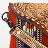 ADBG1477 American Darling Hand Tooled Leather Western Wristlet Bag with Saddle Blanket & Floral Carved Flap