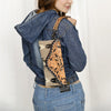 ADBG1477 American Darling Hand Tooled Leather Western Wristlet Bag with Saddle Blanket & Floral Carved Flap