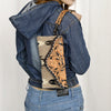 ADBG1477 American Darling Hand Tooled Leather Western Wristlet Bag with Saddle Blanket & Floral Carved Flap