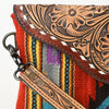 ADBG1477 American Darling Hand Tooled Leather Western Wristlet Bag with Saddle Blanket & Floral Carved Flap