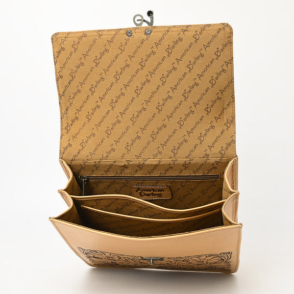 ADBGZ839 Natural Hand-Tooled Leather Shoulder Bag - Western Vintage Organizer