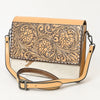 ADBGZ843 Hand-Tooled Leather & White Cowhide Crossbody Bag - American Darling