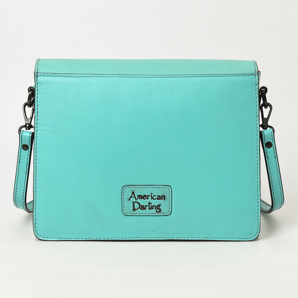 ADBGZ843 Hand-Tooled Leather & White Cowhide Crossbody Bag - American Darling