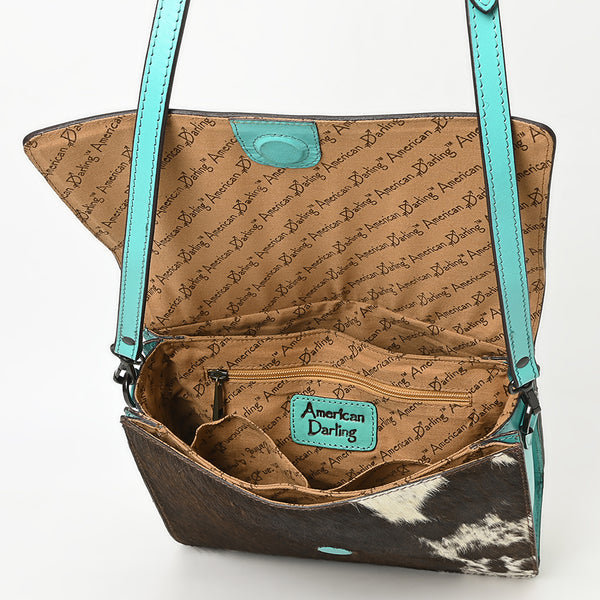 ADBGZ843 Hand-Tooled Leather & White Cowhide Crossbody Bag - American Darling