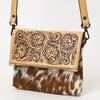 ADBGZ846 Hand-Tooled Leather & Cowhide Zip-Top Crossbody Bag - American Darling