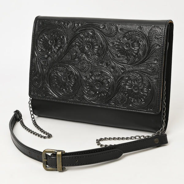 ADBGZ854 Black Tooled Leather Chain Strap Crossbody Bag American Darling