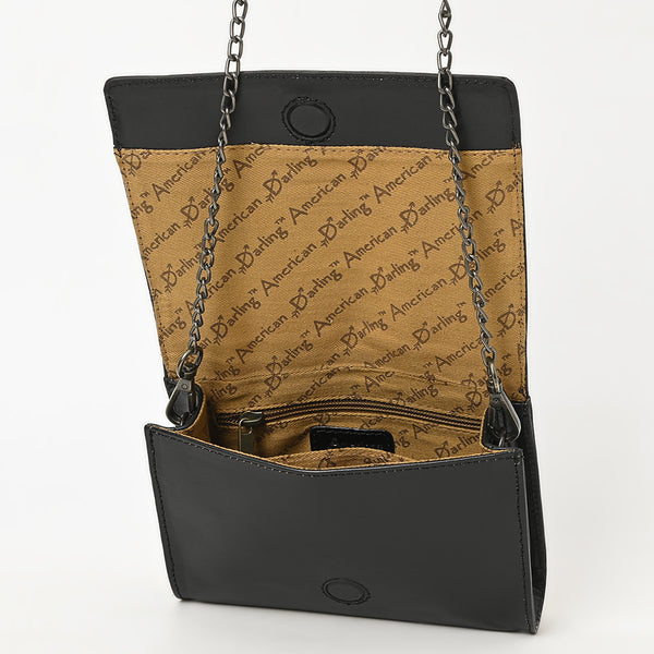 ADBGZ855 Black Tooled Leather Crossbody with Chain Strap American Darling