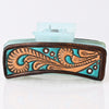 ADHC129 Tooled Leather Hair Band Clip Clutcher - Turquoise Scroll Western Design | American Darling