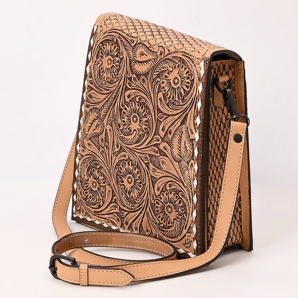 ADBGZ861 Vertical Tan Tooled Leather Crossbody Bag Western Floral | American Darling