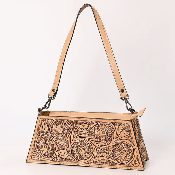 ADBGZ863 Tooled Leather Trapezoid Evening Bag Tan Western Floral Purse | American Darling