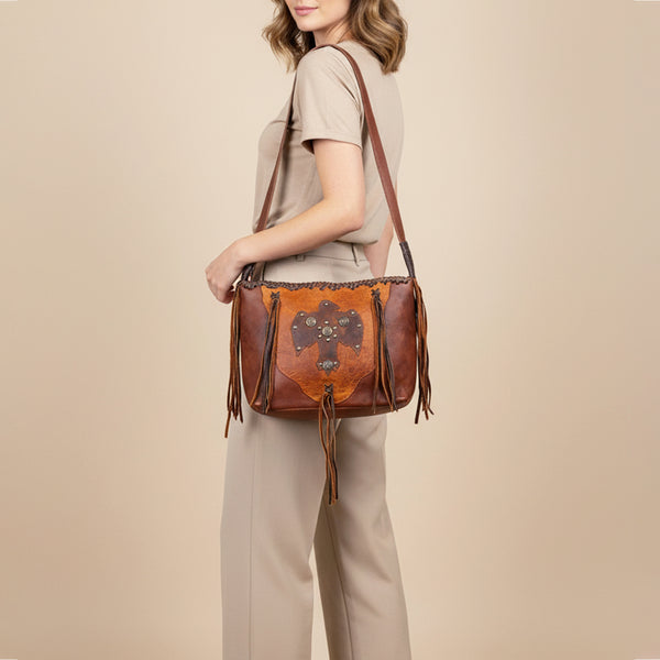 ADBGM422 Thunderbird Leather Hobo Bag with Fringe & Concho Accents - American Darling