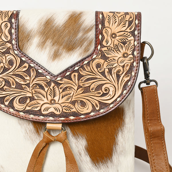 ADBG1486 American Darling Hair-On Cowhide & Hand-Tooled Crossbody Bag | Tassel Flap Purse
