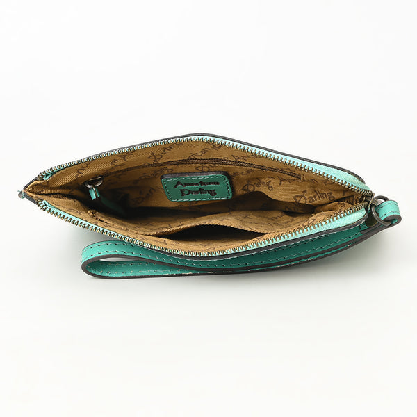 ADBGZ784 Hand-Tooled Leather Wristlet Clutch - Western Floral Design