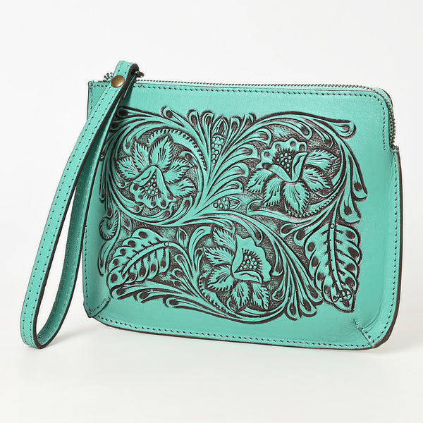 ADBGZ784 Hand-Tooled Leather Wristlet Clutch - Western Floral Design