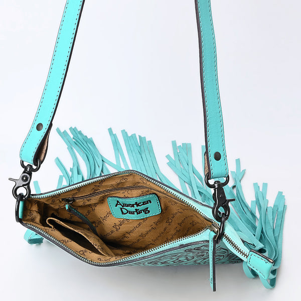 ADBGZ826 Hand-Tooled Leather Fringe Messenger Bag Western Floral Saddle Style