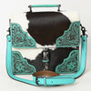 ADBGZ827 Cowhide & Hand-Tooled Leather Western Briefcase Bag - Natural Hair-On with Floral Accents