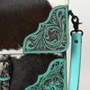 ADBGZ827 Cowhide & Hand-Tooled Leather Western Briefcase Bag - Natural Hair-On with Floral Accents