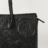 ADBGZ833A Black Hand-Tooled Leather Western Tote bag Braided Handles & Floral Carving