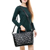 ADBGZ835A Black & White Hand-Tooled Leather Western Tote Handbag Cutout Handle & Floral Overlay