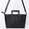 ADBGZ835A Black & White Hand-Tooled Leather Western Tote Handbag Cutout Handle & Floral Overlay