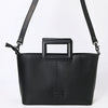 ADBGZ835A Black & White Hand-Tooled Leather Western Tote Handbag Cutout Handle & Floral Overlay