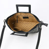 ADBGZ835A Black & White Hand-Tooled Leather Western Tote Handbag Cutout Handle & Floral Overlay